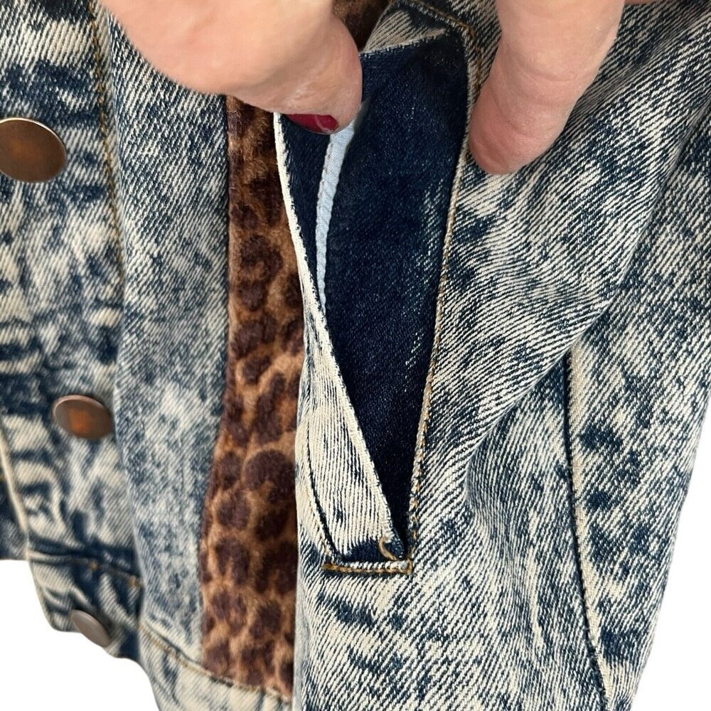 36 Point 5 Leopard Patchwork Trucker Jacket S Aci… - image 8
